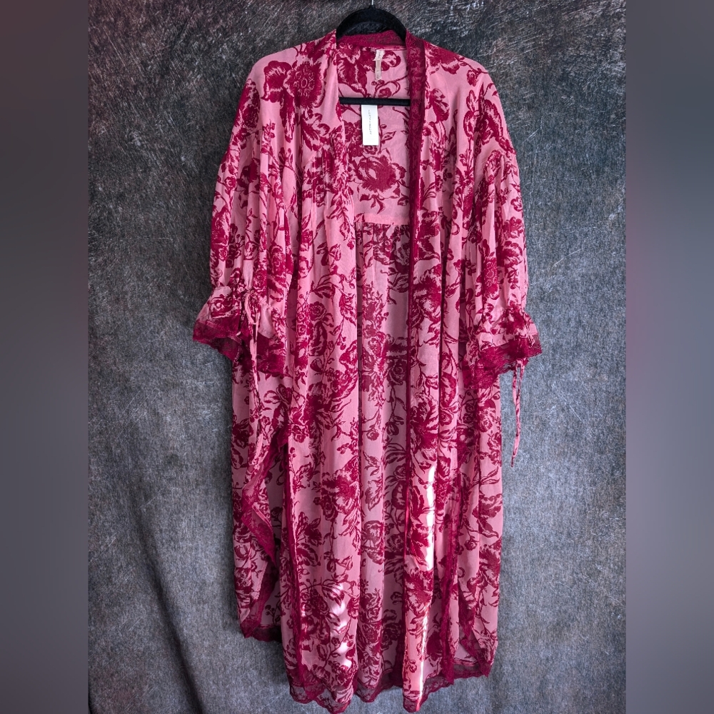 Anthropologie Lyre Bird Floral Lace Trim Kimono NWT